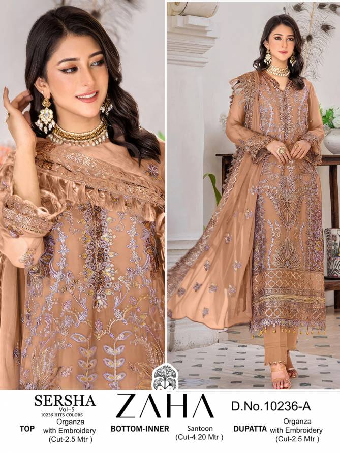 Sersha Vol 5 By Zaha Organza Pakistani Suits Wholesale Shop In Surat
